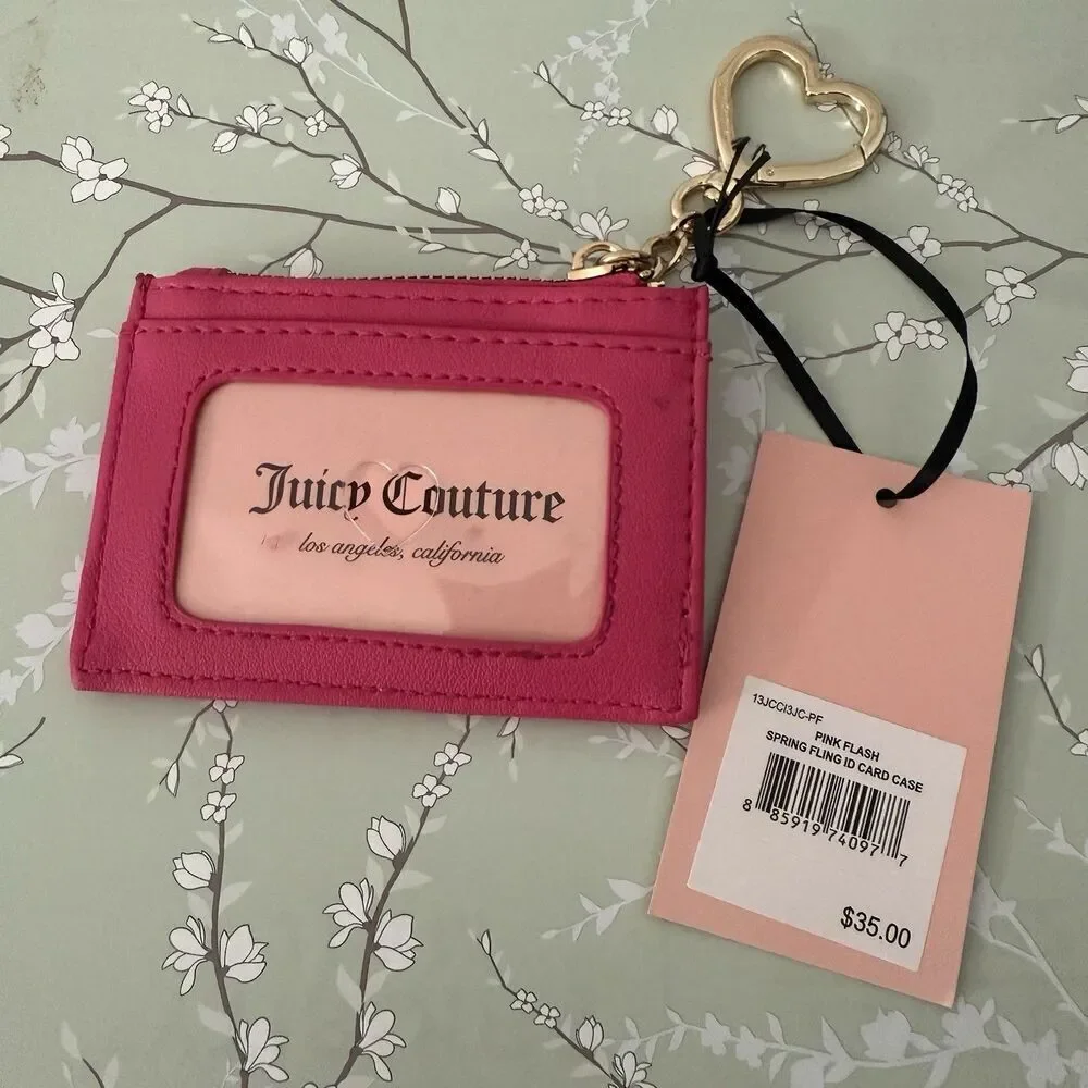 Juicy Couture Spring Fling ID Card Case Change Purse Pink Flash Zip New